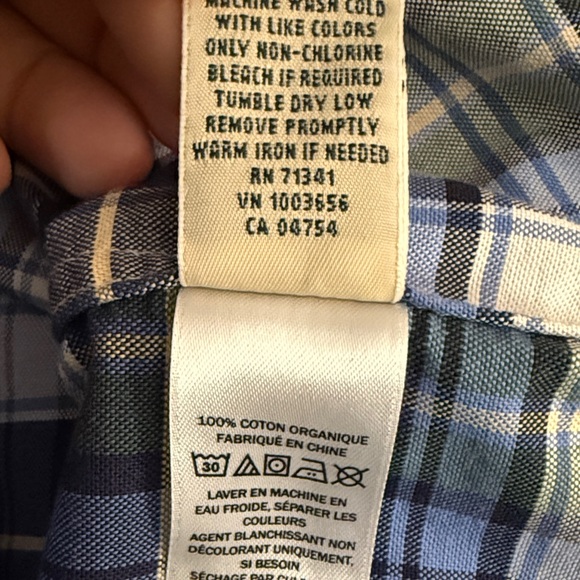 L.L. Bean Women’s 100% Organic Cotton Blue White Plaid Button Down Shirt Large - Picture 6 of 6